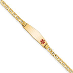 14K Medical Solid Chain/Solid Plate 26x7mm Soft Diamond Shape Off-Center Red Enamel Anchor Link 8 inch ID Bracelet