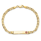 14K Medical Solid Chain/Solid Plate 26x5mm Off-Center Red Enamel Anchor Link 7 inch ID Bracelet