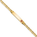 14K Medical Solid Chain/Solid Plate 26x5mm Off-Center Red Enamel Anchor Link 8 inch ID Bracelet