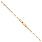 14K Medical Semi-Solid Chain/Solid Plate 26x5mm Centered Red Enamel Figaro Link 8 inch ID Bracelet