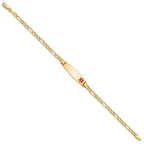 14K Medical Semi-Solid Chain/Solid Plate 26x7mm Soft Diamond Shape Off-Center Red Enamel Figaro Link 7 inch ID Bracelet