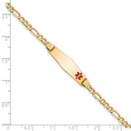 14K Medical Semi-Solid Chain/Solid Plate 26x7mm Soft Diamond Shape Off-Center Red Enamel Figaro Link 8 inch ID Bracelet