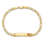 14k Medical Semi-Solid Chain/Solid Plate 26x5mm Off-Center Red Enamel Figaro Link 8 inch ID Bracelet