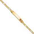 14k Medical Semi-Solid Chain/Solid Plate 26x5mm Off-Center Red Enamel Figaro Link 8 inch ID Bracelet