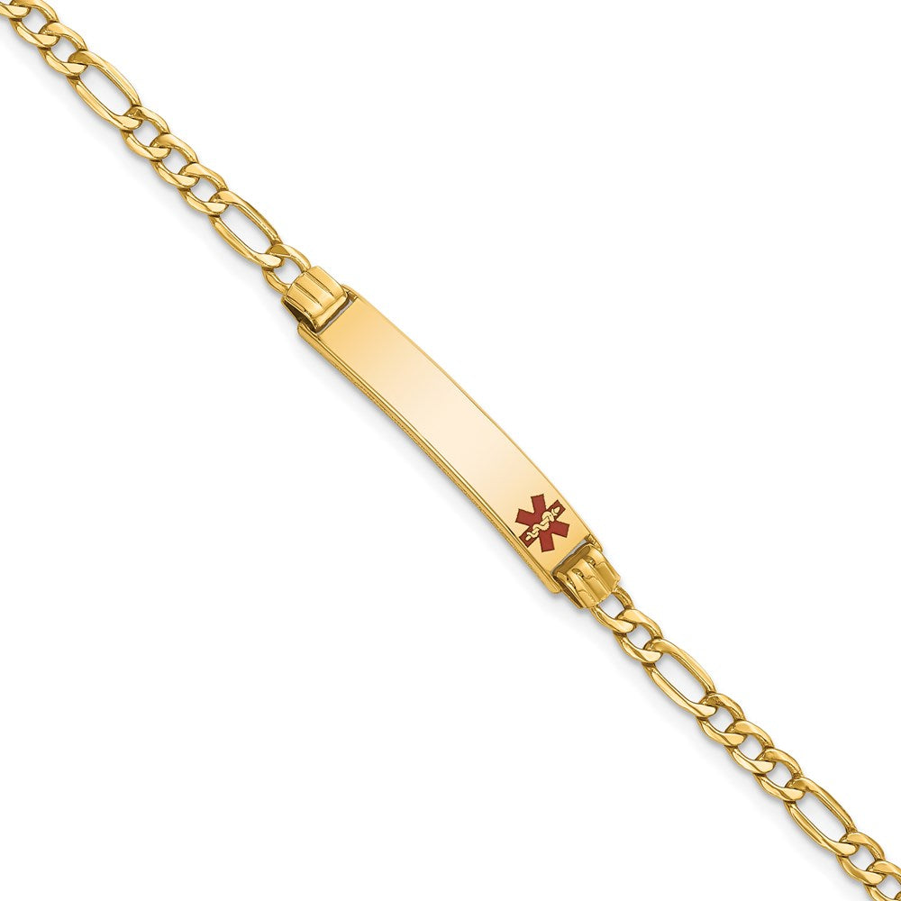 14k Medical Semi-Solid Chain/Solid Plate 26x5mm Off-Center Red Enamel Figaro Link 8 inch ID Bracelet