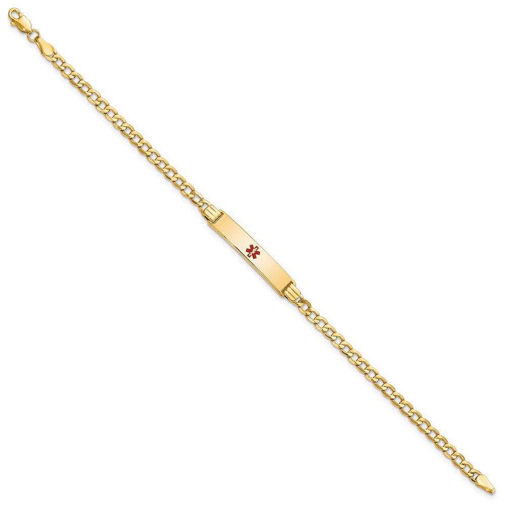 14K Medical Semi-Solid Chain/Solid Plate 26x5mm Centered Red Enamel Cuban Link 8 inch ID Bracelet