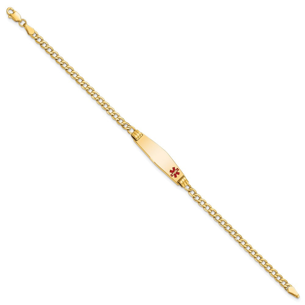 14K Medical Semi-Solid Chain/Solid Plate 26x7mm Soft Diamond Shape Off-Center Red Enamel Cuban Link 8 inch ID Bracelet