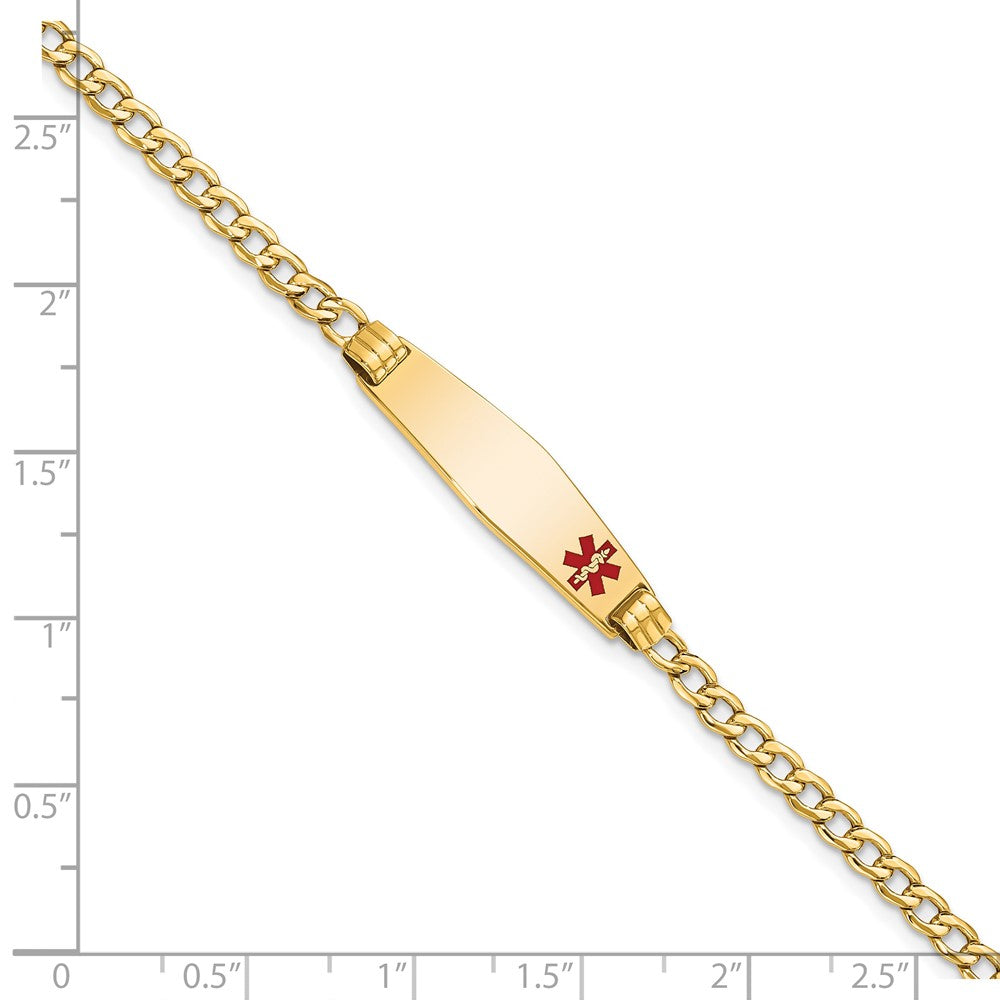 14K Medical Semi-Solid Chain/Solid Plate 26x7mm Soft Diamond Shape Off-Center Red Enamel Cuban Link 8 inch ID Bracelet