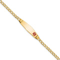 14K Medical Semi-Solid Chain/Solid Plate 26x7mm Soft Diamond Shape Off-Center Red Enamel Cuban Link 8 inch ID Bracelet