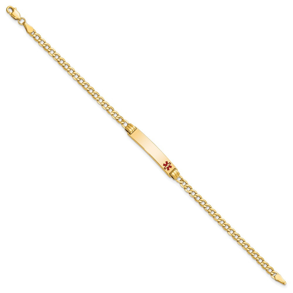 14k Medical Semi-Solid Chain/Solid Plate 26x5mm Off-Center Red Enamel Cuban Link 8 inch ID Bracelet