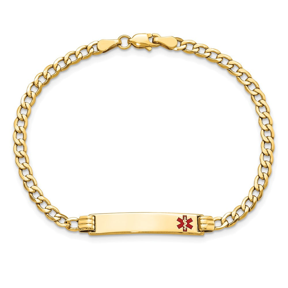14k Medical Semi-Solid Chain/Solid Plate 26x5mm Off-Center Red Enamel Cuban Link 8 inch ID Bracelet