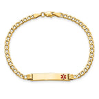 14k Medical Semi-Solid Chain/Solid Plate 26x5mm Off-Center Red Enamel Cuban Link 8 inch ID Bracelet