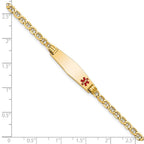 14K Medical Semi-Solid Chain/Solid Plate 26x7mm Soft Diamond Shape Off-Center Red Enamel Anchor Link 8 inch ID Bracelet