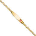 14K Medical Semi-Solid Chain/Solid Plate 26x7mm Soft Diamond Shape Off-Center Red Enamel Anchor Link 8 inch ID Bracelet