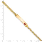 14k Medical Semi-Solid Chain/Solid Plate 26x5mm Off-Center Red Enamel Anchor Link 8 inch ID Bracelet