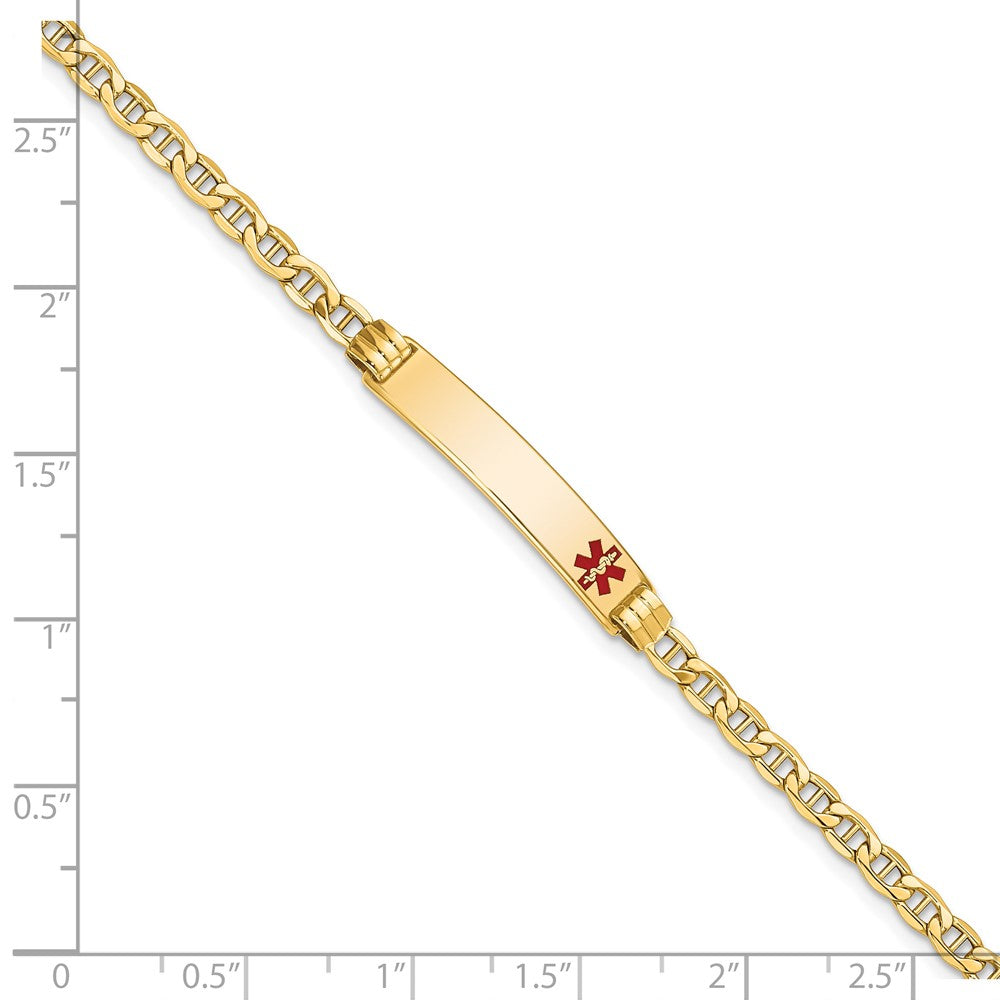 14k Medical Semi-Solid Chain/Solid Plate 26x5mm Off-Center Red Enamel Anchor Link 8 inch ID Bracelet