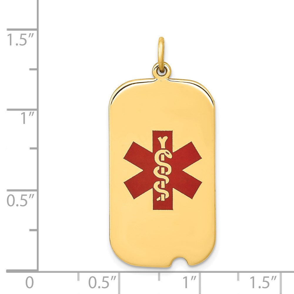 14k 32x17mm Dogtag Red Enameled Medical Jewelry Pendant