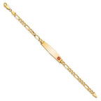 14K Medical Solid Chain/Solid Plate Soft Diamond Shape 33x8mm Off-Center Red Enamel Flat Figaro Link 8 inch ID Bracelet