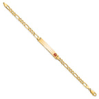 14K Medical Solid Chain/Solid Plate 33x6mm Off-Center Red Enamel Flat Figaro Link 8 inch ID Bracelet