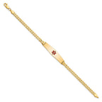 14K Medical Solid Chain/Solid Plate Soft Diamond Shape 33x8mm Centered Red Enamel Flat Curb Link 8 inch ID Bracelet