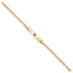 14K Medical Solid Chain/Solid Plate 34x6mm Centered Red Enamel Flat Curb Link 8 inch ID Bracelet
