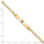 14K Medical Solid Chain/Solid Plate 34x6mm Centered Red Enamel Flat Curb Link 8 inch ID Bracelet