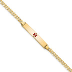 14K Medical Solid Chain/Solid Plate 34x6mm Centered Red Enamel Flat Curb Link 7 inch ID Bracelet