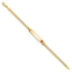 14K Medical Solid Chain/Solid Plate Soft Diamond Shape 33x8mm Off-Center Red Enamel Flat Curb Link 8 inch ID Bracelet