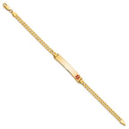 14K Medical Solid Chain/Solid Plate 33x6mm Off-Center Red Enamel Flat Curb Link 7 inch ID Bracelet