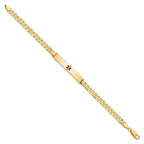 14K Medical Solid Chain/Solid Plate 34x6mm Centered Red Enamel Flat Curb Link 7 inch ID Bracelet