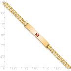 14K Medical Solid Chain/Solid Plate 34x6mm Centered Red Enamel Flat Curb Link 7 inch ID Bracelet