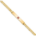 14K Medical Solid Chain/Solid Plate 34x6mm Centered Red Enamel Flat Curb Link 7 inch ID Bracelet