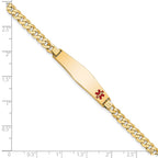 14K Medical Solid Chain/Solid Plate Soft Diamond Shape 33x8mm Off-Center Red Enamel Flat Curb Link 7 inch ID Bracelet