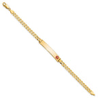 14K Medical Solid Chain/Solid Plate 33x6mm Off-Center Red Enamel Flat Curb Link 7 inch ID Bracelet