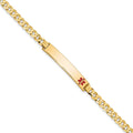 14K Medical Solid Chain/Solid Plate 33x6mm Off-Center Red Enamel Flat Curb Link 8 inch ID Bracelet