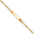 14K Medical Semi-Solid Chain/Solid Plate Soft Diamond Shape 34x8mm Off-Center Red Enamel Figaro Link 8 inch ID Bracelet