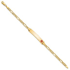 14K Medical Semi-Solid Chain/Solid Plate 35x6mm Off-Center Red Enamel Figaro Link 8 inch ID Bracelet