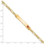 14K Medical Semi-Solid Chain/Solid Plate 35x6mm Off-Center Red Enamel Figaro Link 8 inch ID Bracelet