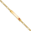14K Medical Semi-Solid Chain/Solid Plate 35x6mm Off-Center Red Enamel Figaro Link 8 inch ID Bracelet