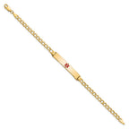 14K Medical Semi-Solid Chain/Solid Plate 34x6mm Centered Red Enamel Curb Link 8 inch ID Bracelet