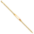 14K Medical Semi-Solid Chain/Solid Plate Soft Diamond Shape 34x8mm Off-Center Red Enamel Curb Link 8 inch ID Bracelet