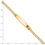 14K Medical Semi-Solid Chain/Solid Plate Soft Diamond Shape 34x8mm Off-Center Red Enamel Curb Link 8 inch ID Bracelet