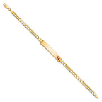14K Medical Semi-Solid Chain/Solid Plate 35x6mm Off-Center Red Enamel Curb Link 7 inch ID Bracelet