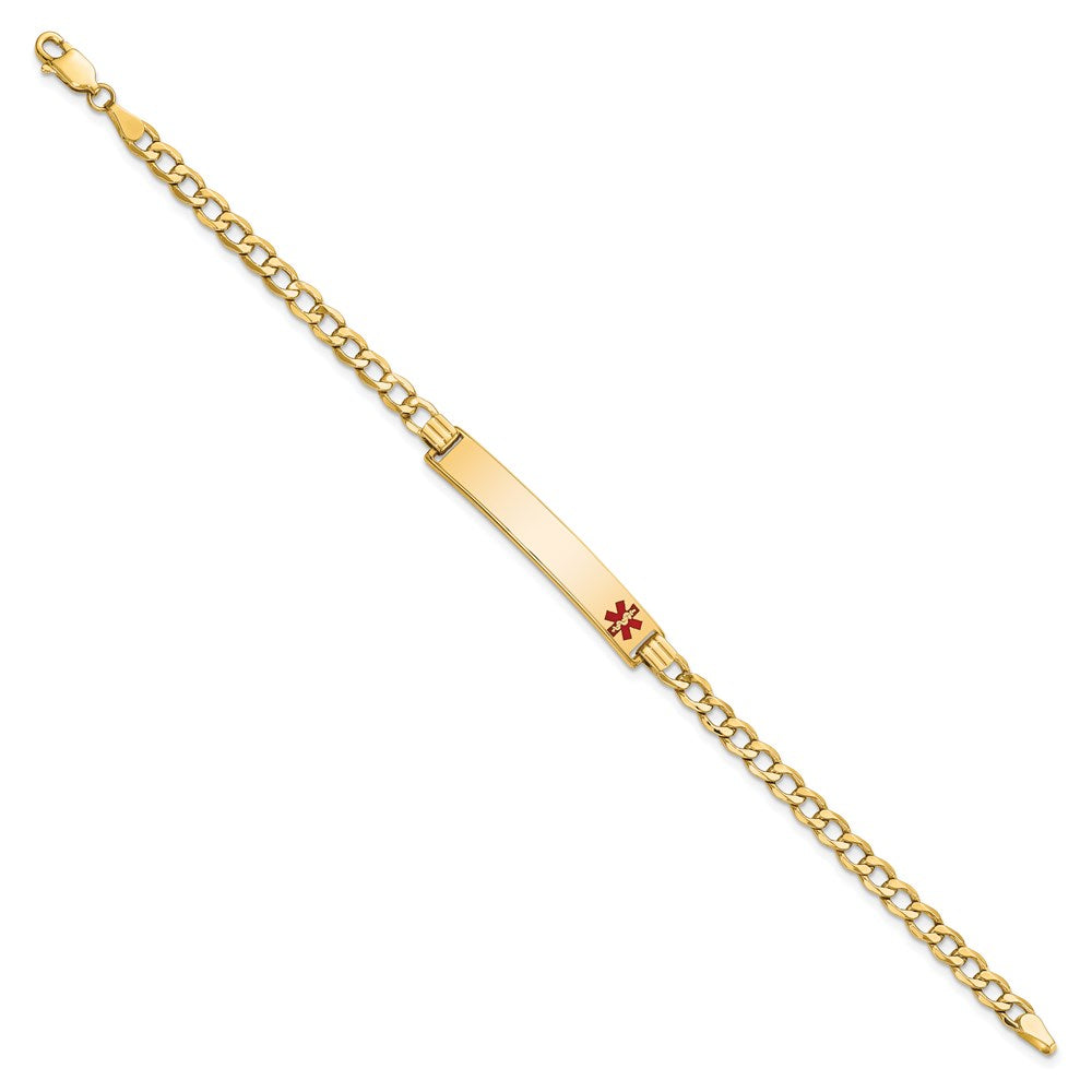 14K Medical Semi-Solid Chain/Solid Plate 35x6mm Off-Center Red Enamel Curb Link 8 inch ID Bracelet