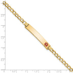14K Medical Semi-Solid Chain/Solid Plate 35x6mm Off-Center Red Enamel Curb Link 8 inch ID Bracelet