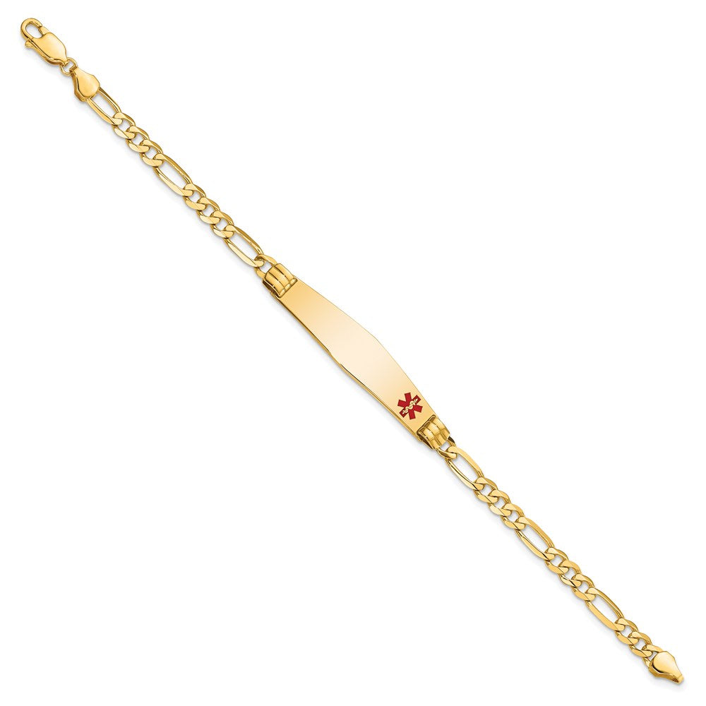 14K Medical Solid Chain/Solid Plate Soft Diamond Shape 36x9mm Off-Center Red Enamel Figaro Link 8 inch ID Bracelet