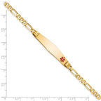14K Medical Solid Chain/Solid Plate Soft Diamond Shape 36x9mm Off-Center Red Enamel Figaro Link 8 inch ID Bracelet