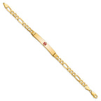 14K Medical Solid Chain/Solid Plate 37x6mm Centered Red Enamel Flat Figaro Link 8 inch ID Bracelet