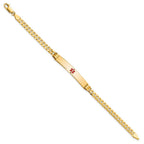 14K Medical Solid Chain/Solid Plate 37x6mm Centered Red Enamel Curb Link 7 inch ID Bracelet