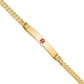 14K Medical Solid Chain/Solid Plate 37x6mm Centered Red Enamel Curb Link 8 inch ID Bracelet